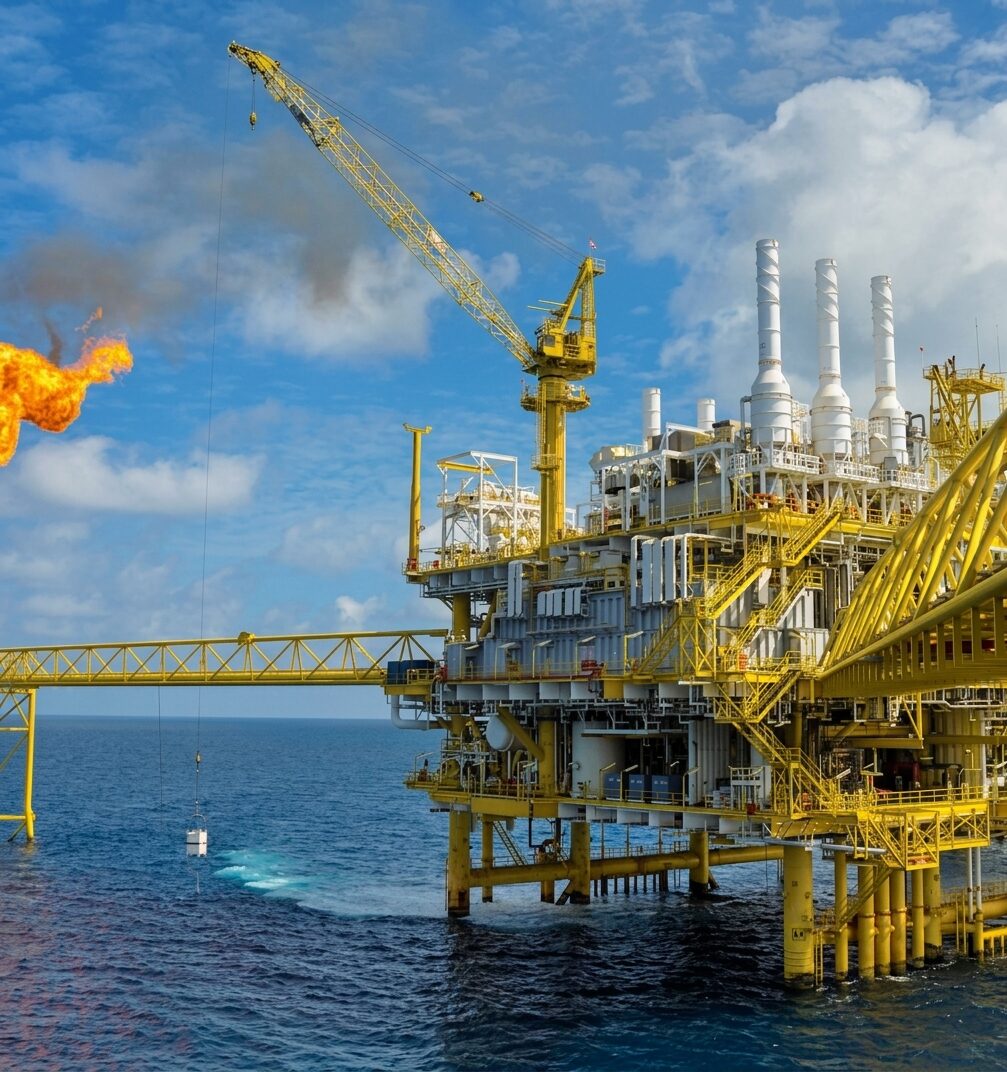 Offshore production platform operating at sea